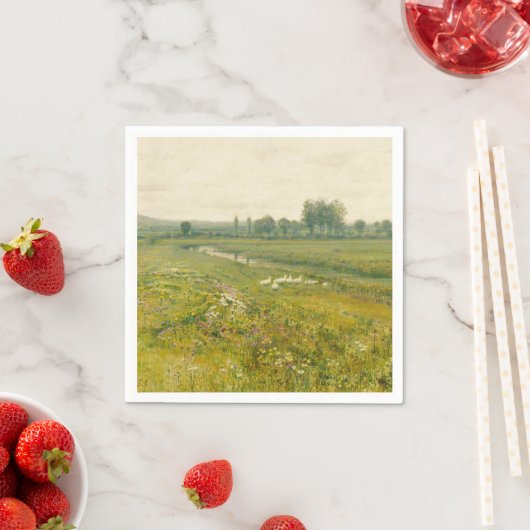 Eine ausgedehnte Wiesen-Landschaft mit Gänsen Serviette (Beispiel)