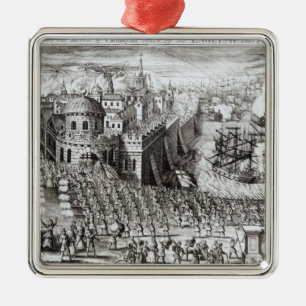 Eine Aussicht der Stadt und des Hafens Silbernes Ornament