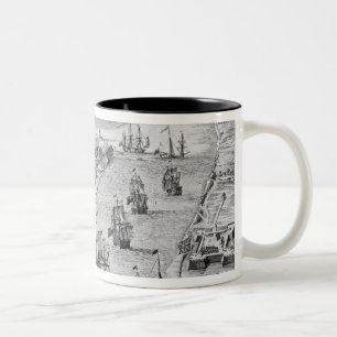 Eine Aussicht des Towne und des Hafens von Harwich Zweifarbige Tasse