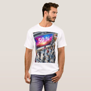 eine Ausstellung von Leuten, die mit einem Fernseh T-Shirt