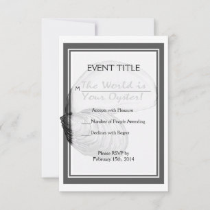 Eine Auster-Muschel mit dem Sprichwort "Die Welt i RSVP Karte