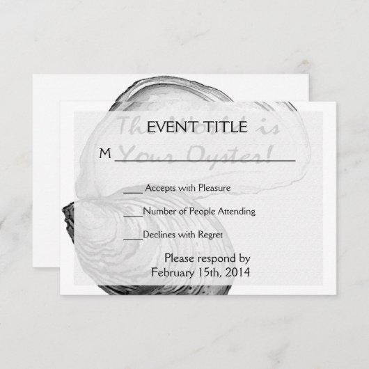 Eine Auster-Muschel mit dem Sprichwort "Die Welt i RSVP Karte (Vorne/Hinten)