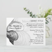 Eine austere Muschel mit dem Sprichwort "Die Welt  Einladung (Stehend Vorderseite)