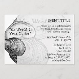 Eine austere Muschel mit dem Sprichwort "Die Welt  Einladung