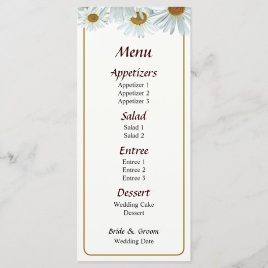 Eine Auswahl an White Daisies Menu.. Menükarte (Vorderseite)