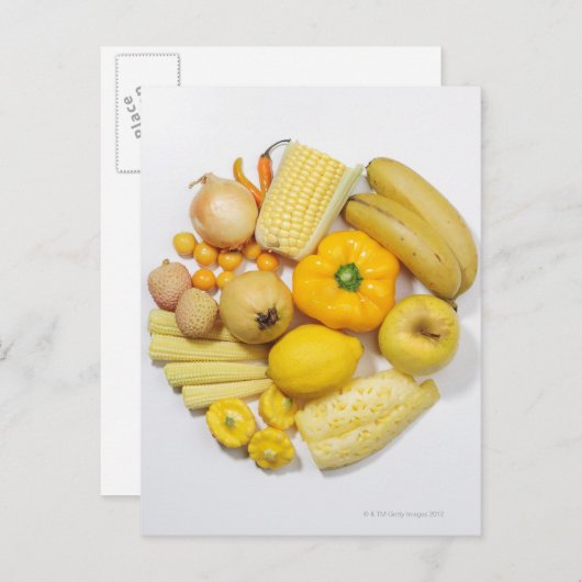 Eine Auswahl der gelben Früchte u. des Gemüses Postkarte (Vorne/Hinten)