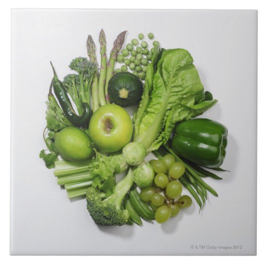Eine Auswahl der grünen Früchte u. des Gemüses Fliese (Vorderseite)
