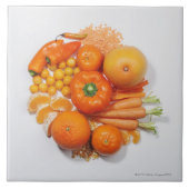 Eine Auswahl der orange Früchte u. des Gemüses Fliese (Vorderseite)