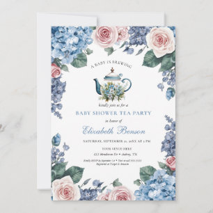Eine Baby Brauerei Blaue Blumen Dusche Einladung