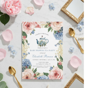 Eine Baby Brauerei Blaue Blumen Dusche Einladung