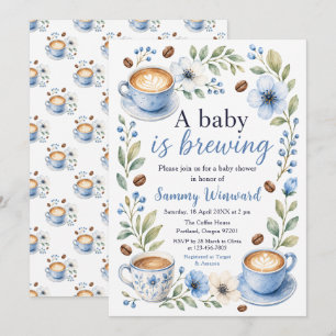 Eine Babybrauerei - Baby Shower mit blauen Blumen Einladung