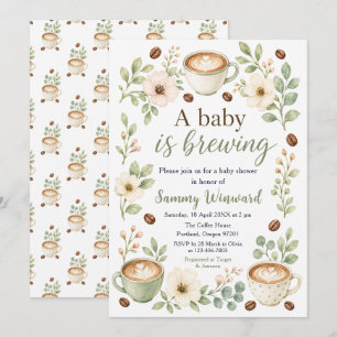 Eine Babybrauerei: Salbei Florale Babyparty-Einlad Einladung
