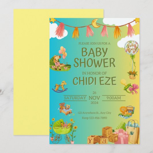 Eine Babydusche-Feier Einladung (Vorne/Hinten)