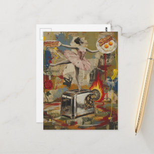 Eine Ballerina auf dem Toaster surreale Mixed-Medi Postkarte