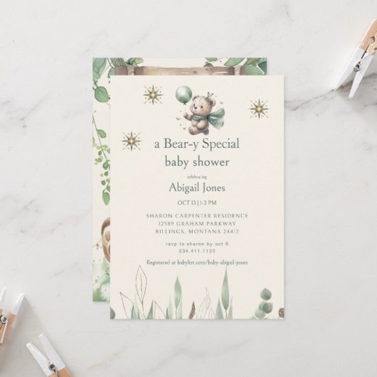 Eine Bärenspezial Cream Baby Dusche Einladung (Vorderseite/Rückseite Beispiel)