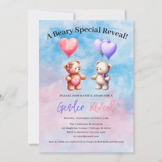 Eine Beary Special Reveal! Teddy Bear Gender Revea Einladung (Vorderseite)