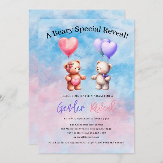 Eine Beary Special Reveal! Teddy Bear Gender Revea Einladung (Vorne/Hinten)