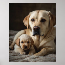 Eine beige Labrador-Frau, die einen neugeborenen W Poster