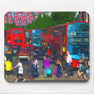 Eine belebte Oxford Street mit Einkaufenden und ro Mousepad