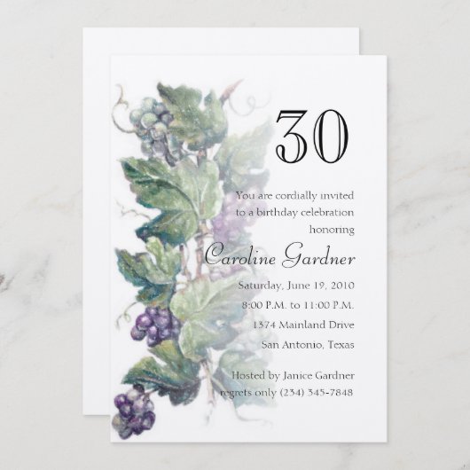 Eine beliebige Anzahl Geburtstage Einladung Grapev (Vorne/Hinten)