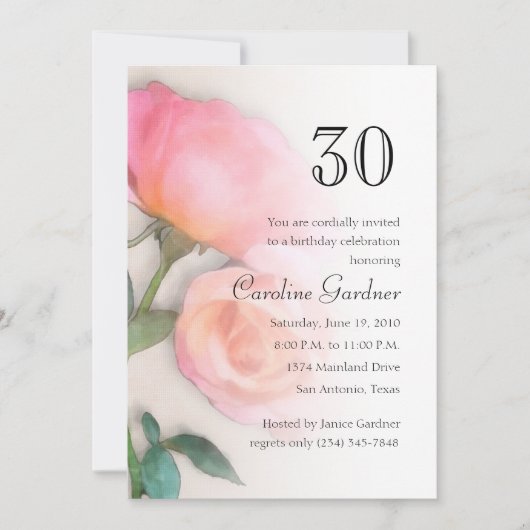 Eine beliebige Zahl zum Geburtstag Einladung Rosen (Vorderseite)