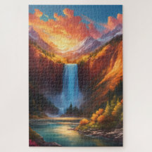 Eine Berglandschaft mit einem schönen Wasserfall