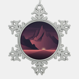 Eine Bergsonnenuntergangsillustration       Schneeflocken Zinn-Ornament