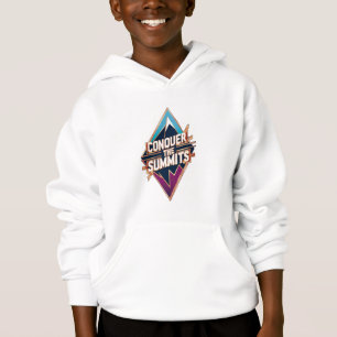 Eine Bergspitze Silhouette mit dem Satz "Conque Hoodie