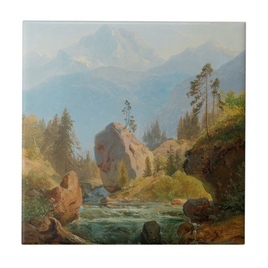 Eine Bergwelt mit Creek - Albert Zimmerman Fliese (Vorderseite)
