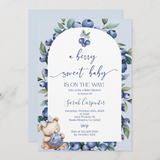 Eine Berry Sweet Baby Blueberry Baby Dusche Einladung (Vorne/Hinten)