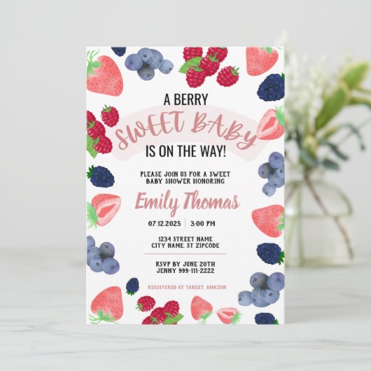 Eine Berry Sweet Baby Dusche Einladung (Stehend Vorderseite)