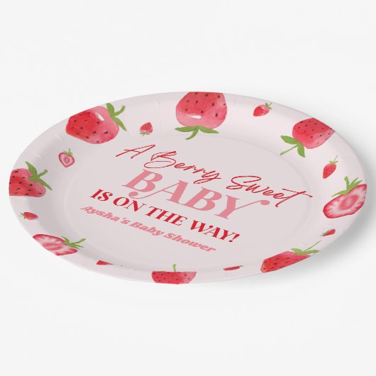 Eine Berry Sweet Baby Strawberry Baby Dusche Pappteller (Schrägansicht)