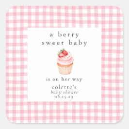 Eine Berry Sweet Baby Strawberry Baby Dusche Quadratischer Aufkleber