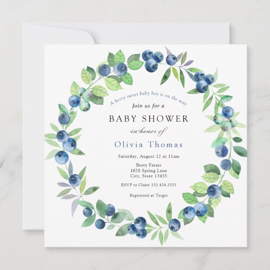 Eine Berry Sweet Blueberry Baby Dusche Einladung (Vorderseite)