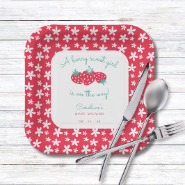 Eine Berry Sweet Girl Baby Dusche Strawberry Flora Pappteller