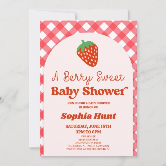 Eine Berry Sweet Red Pink Strawberry Baby Dusche Einladung (Vorderseite)