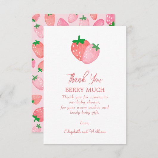 Eine Berry Sweet Strawberry Baby Dusche Dankeskarte (Vorne/Hinten)