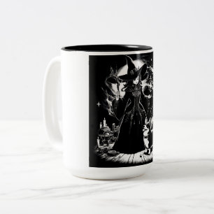 Eine bezaubernde Hexe und ihre Corgi Familiar Zweifarbige Tasse