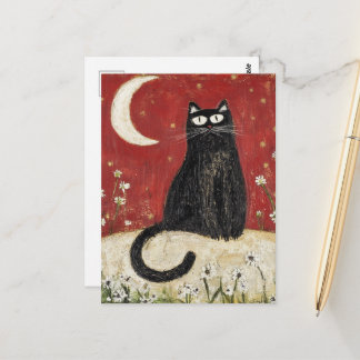 Eine bezaubernde schwarze Katzen-Volks kunst Postkarte