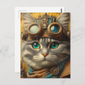 eine bezaubernde, steampunkengraue Katze Postkarte (Vorne/Hinten)