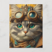 eine bezaubernde, steampunkengraue Katze Postkarte (Vorderseite)