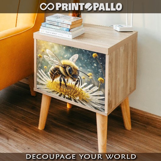 Eine Biene auf einer Blume im Morgentau - Seidenpapier