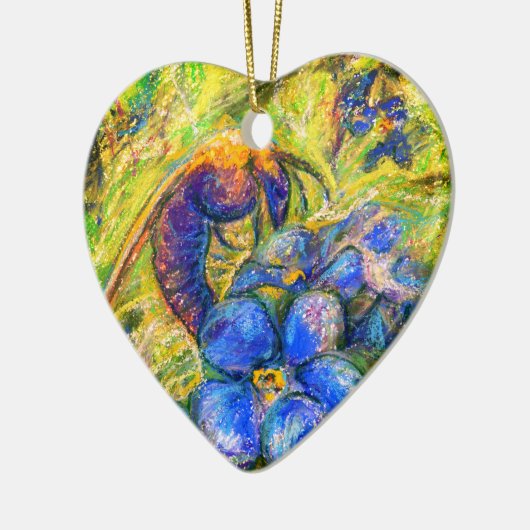 Eine Biene & Vergessen-ich-nicht-Blume Herz Keramik Ornament (Links)