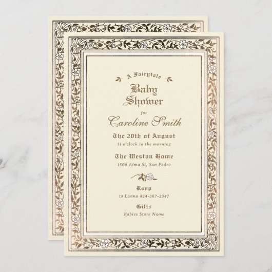 Eine blass gelbe Babydusche Einladung (Vorne/Hinten)