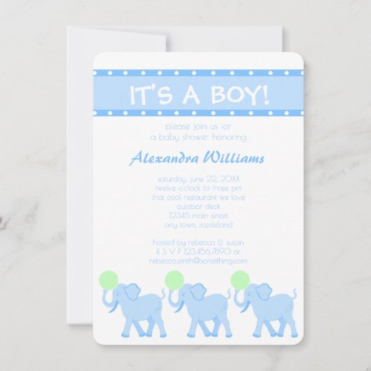 Eine blaue Circus-Babydusche, die ein Junge bewund Einladung (Vorderseite)