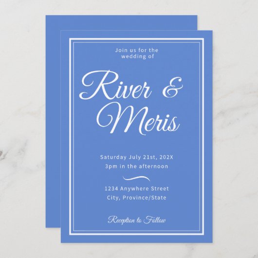 Eine blaue Hochzeitseinladung Einladung (Vorne/Hinten)