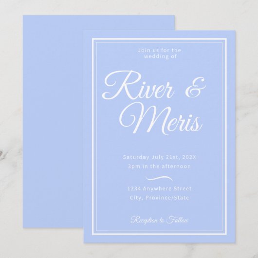 Eine blaue Hochzeitseinladung Einladung (Vorne/Hinten)