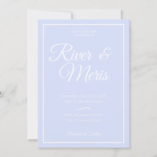 Eine blaue Hochzeitseinladung Einladung (Vorderseite)