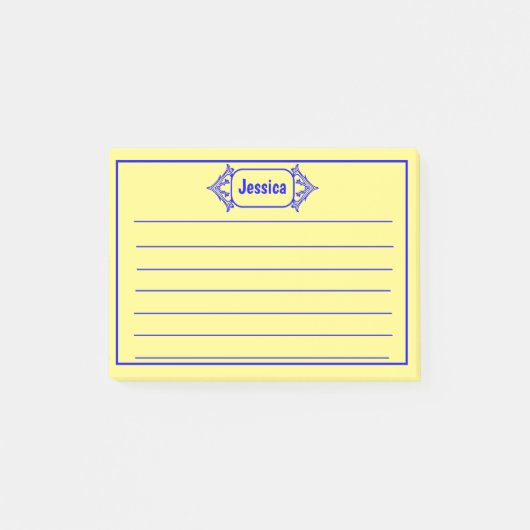 Eine blaue Verzierte Gemusterte Bezeichnung Grafik Post-it Klebezettel (Vorderseite)