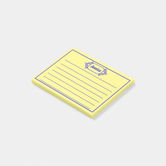 Eine blaue Verzierte Gemusterte Bezeichnung Grafik Post-it Klebezettel (angewinkelt)